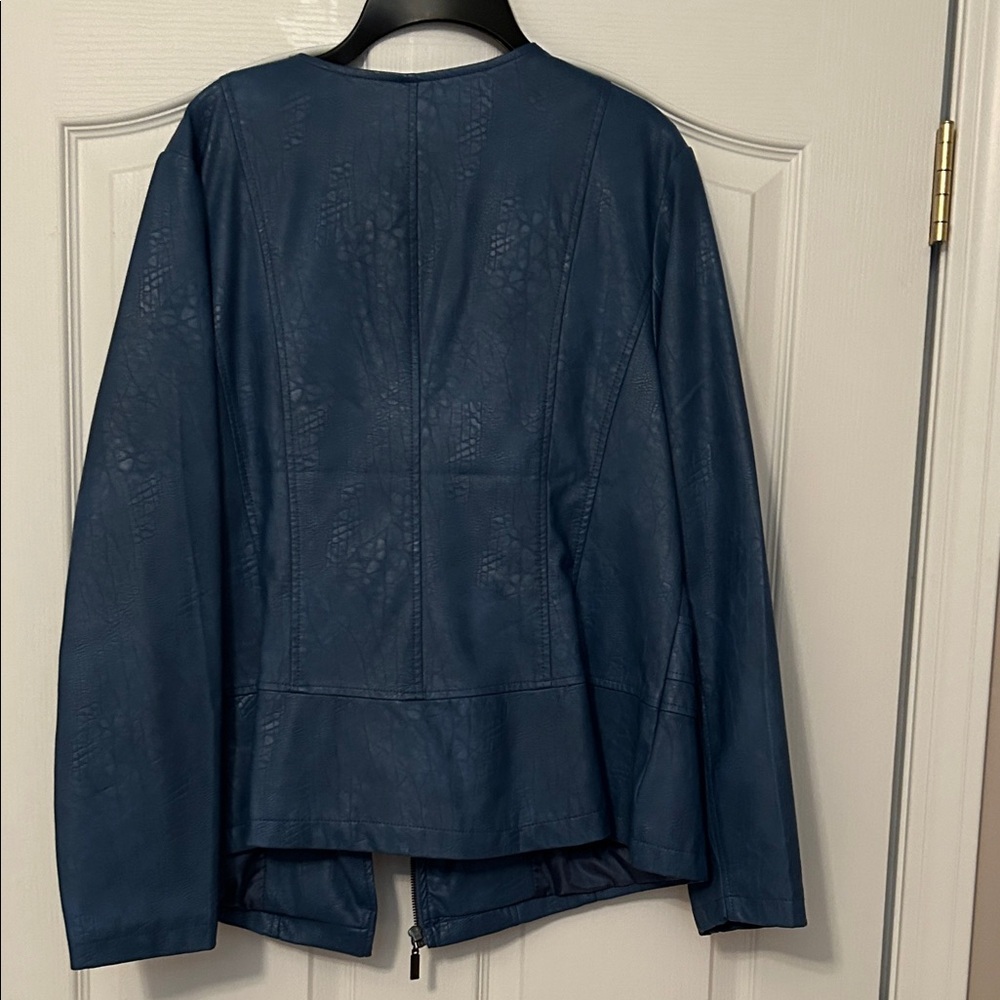 Alfani 1X Women's Vegan Leather Jacket in Cornflower Blue - Picture 3 of 4